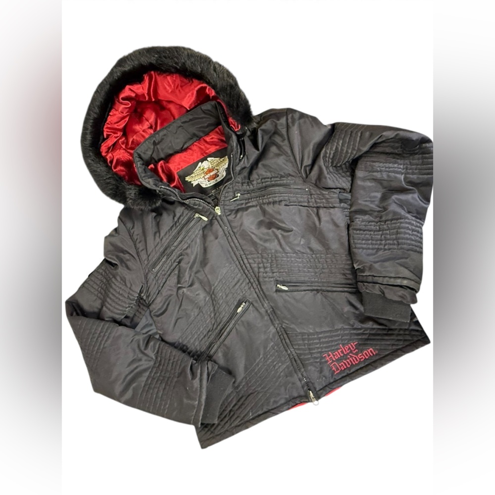Harley-Davidson Coat size Small Women’s Black Hooded Jacket Size S - Picture 2 of 14